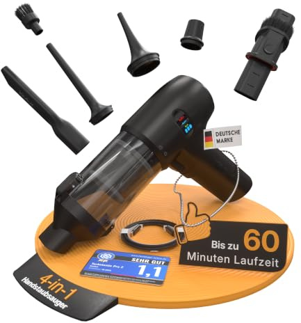 lautux Turbotastic Pro 2 Akku Handstaubsauger kabellos 20.000 Pa | Beutelloser 4-in-1 Akkustaubsauger mit Druckluft & HEPA-Filter, bis 60 Min, USB-C, nur 500 g