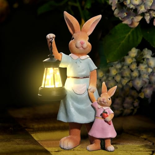 Zecnaud Osterdeko Hase Solar Gartenfiguren für Draußen Wetterfest, Osterhasen Figuren Groß Outdoor, Solar Statuen Kaninchen Gartendeko Figuren für Zimmer im Freien Garten Balkon Ostergeschenk (A)