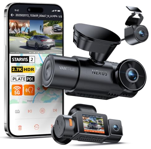 VANTRUE N4S STARVIS 2 HDR Dashcam Auto 2.7K+2.5K+1440P Vorne Hinten Innen | 3 Kanal HDR Dash Cam, 5GHz WLAN GPS, Nachtsicht, 24h Parküberwachung G-Sensor, DSGVO-konform, Sprachbefehle, Max 1TB für Pkw