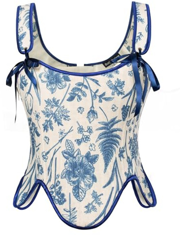 Scarlet Darkness dam korsett, medeltida bustier topp, renässans blommig spets upp bodyshaper korsett med dragkedja, 46