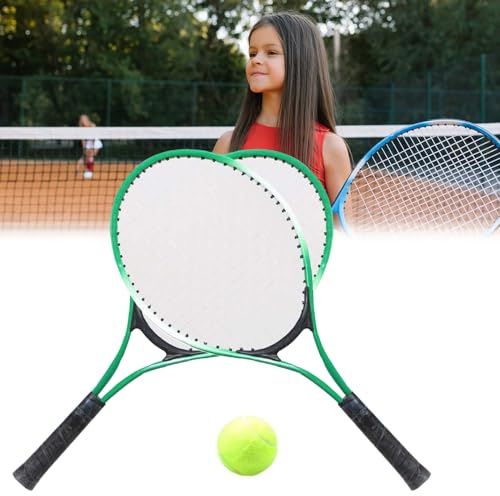 Fesjoy Junior Tennis Racquet Set, Super Lightweight Racket for Children, Easy to Handle and Control, Suitable for Tennis Courts, Beaches, 2 Rackets + 2 Balls + Trainer + Cover (Red)