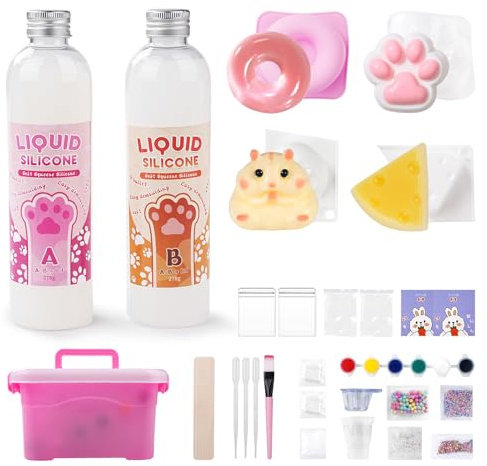YUMILI Taba Squishy Set, Flüssigsilikon Squishy Maker für superweiche Katzenpfoten, DIY Bastelset zur Stressbewältigung(Katzenpfote, Käse, Eichhörnchen, Donut)