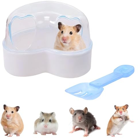 Transparent Hamster Sand Bath Container with Random Shovel,5.91 Inch Dust-Free Bathing Box and Toilet for Dwarf Hamsters,Gerbils and Small Pets,Safe Cage Accessories with Rounded Edges (Heart Blue)