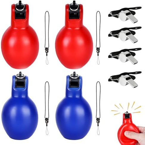 BAIFULAI 8 silbatos de mano para educación física: silbato de árbitro con cordón de silbato, silbato para apretar a mano, juego de emergencia para árbitros, instructores de deportes, entrenadores de