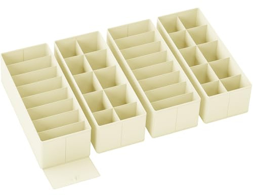 Yucch Juego de 4 Organizadores de Cajones – compatibles con cómoda MALM | cajas de tela plegables con separadores y base reforzada para ropa interior, calcetines y ropa de bebé (beige)