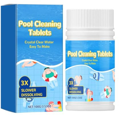 Comprimés nettoyants pour Piscine pour Une Eau cristalline, Pool Cleaning Tablets for Crystal Clear Water, 3X à Dissolution Plus Lente, Pastilles nettoyantes pour Piscine, Jacuzzi, Spa, 100g