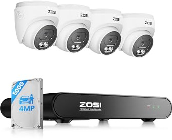 ZOSI 2.5K Kit Telecamera Sorveglianza Esterno PoE NVR 8CH 5MP 500GB | Telecamera Dome PoE 4MP con Audio Bidirezionale, Rilevamento Persona, Visione Notturna 30m, Accesso Remoto
