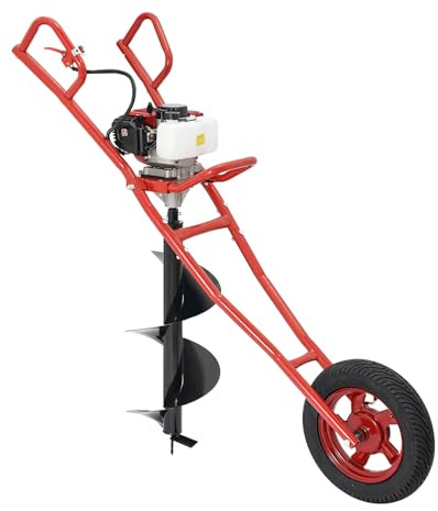 KAUITOPU 52 CC 2-takts jordborr bensin, 1,46 KW jordhålsborr med handvagn, 8800 ± 300 rpm jordborr, jordborr stolphålsgrävare, för grävningsprojekt, svart, röd
