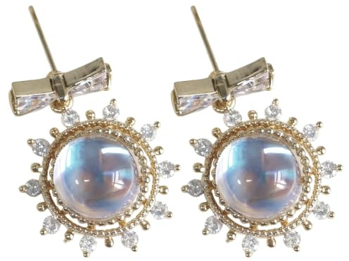 Boucles d'oreilles pendantes tournesol avec nœud, pierre en résine aurore boréale, tiges en argent 925, zircons cubiques, boucles légères pour femme, style délicat et facile à porter
