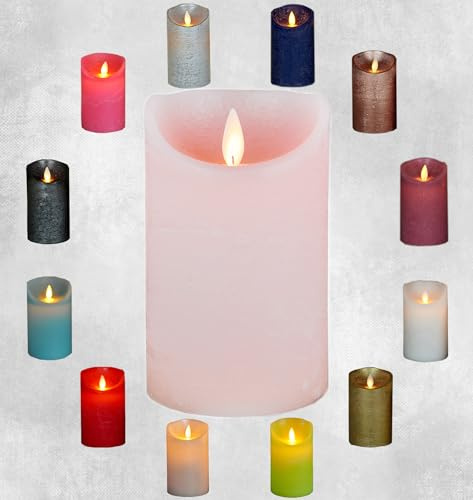 LED Echtwachskerze Kerze Farbauswahl Timer flackernde Wachskerze Kerzen Batterie, Farbe:Rosa, Größe:12.5 cm