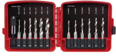 Neiko 10059A 13-Piece Combination Drill and Tap Bit Set, SAE & Metric, Quick Change Adapter