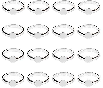 NBEADS 100Pcs Silber Ton Messing verstellbare flache Ring Erkenntnisse Pad 6mm Lünette Cabochon Basen, bleifrei und frei