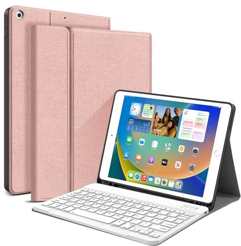 JUQITECH Keyboard Case for iPad 9th/8th/7th Generation 10.2 2021/2020/2019, Smart Tablet Cover Case with Magnetically Detachable Lightweight Wireless Keyboard for iPad 10.2 Inch with Pencil Holder