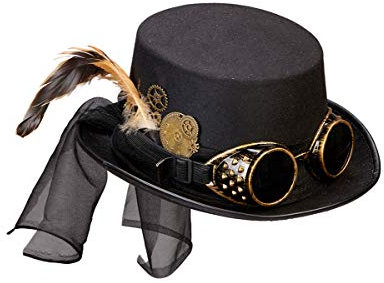 Horror-Shop Steampunk Kostüm Zylinder mit Fliegerbrille als Verkleidungs Accessoire für Endzeit Kostüme