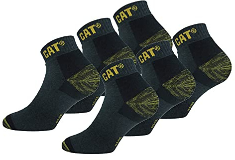 Caterpillar Premium Work Sneaker 6 Paia di Calzini Sneaker da Lavoro Uomo per Scarpe Antinfortunistiche, Doppio Rinforzo su Punta e Tallone, Ottima Qualità Spugna di Cotone (Antracite, 39-42)