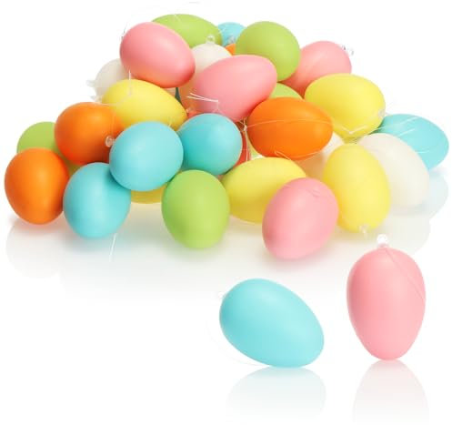 COM-FOUR® 36x Ostereier zum Aufhängen - Osterdeko in schönen Pastellfarben - Deko Ostereier - Größe: 6 cm