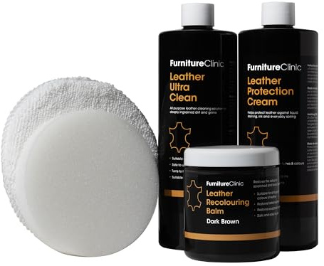 Leather Complete Restoration Kit (Dark Brown) - Contains Leather Recolouring Balm, Protection Cream, Cleaner, Sponge and Applicator - Restore and Repair Sofas, Chairs, Car Seats and More