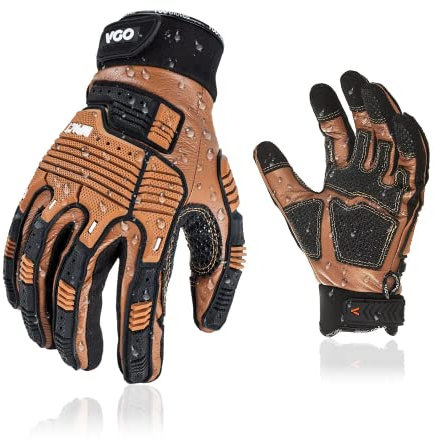 Vgo... 1 Paar Sicherheits-Leder-Arbeitshandschuhe, Mechaniker-Handschuhe,Rigger-Handschuhe, Anti-Vibration,Heavy Duty, wasserdicht (CA7722IP)