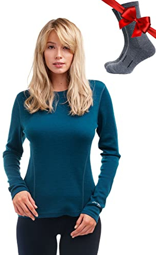 Merino.tech Merino.damskjorta långärmad – premium 100 % merino underkläder dam långärmad tröja, sportunderkläder + ullstrumpor, 250 djup teal, M