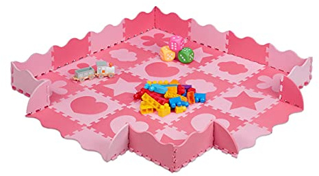 Relaxdays Tappeto Puzzle in 52 parti, in Gommapiuma EVA, Privo di Sostanze Nocive, 1,4 m² circa, con Motivo, Pink/Rosa