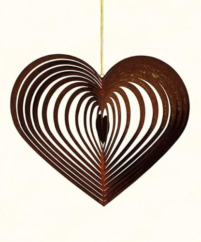 Edelrost Windspiel Spirale großes Herz 30x26cm filigran Gartendeko Rost Deko Metall Hänger Fensterdekoration Balkon Terrasse Garten Geschenk