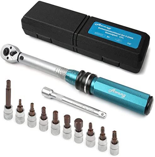 Awang 1/4 Clé Dynamométrique réglable à 72 dents Clé à Cliquet1/4(5-25 Nm) Précision ±3%