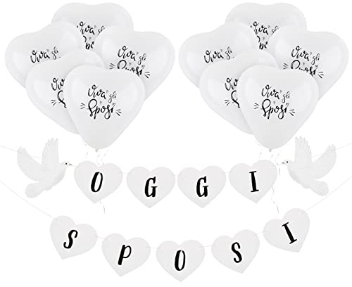 Decorazione Matrimonio Just Married Festone Oggi Sposi 10pz Palloncini Matrimonio Cuore Viva gli Sposi Striscione Addobbi Auto Casa Matrimonio Nozze