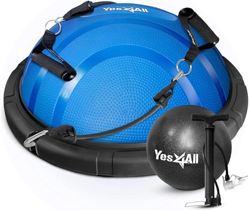 Yes4All 880LBS Half Ball Balance Trainer, Pilates Balance & Stability Ball for Exercises, Home Gym, Floor & Full Body Workouts, Upgrade Combo - Black/Blue