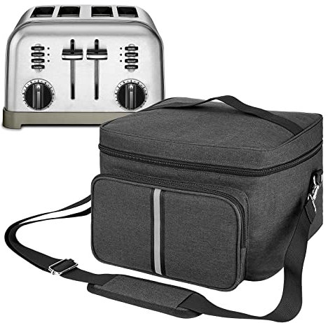 Kingshion Borsa a tracolla compatibile con la maggior parte dei tostapane a 4 fette, borsa portatile con cerniera per la maggior parte dei tostapane a 4 fette e accessori extra (grigio scuro)