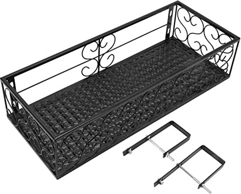 Fioriera sospesa per ringhiera, cesto di fiori sospeso in ferro battuto rettangolare per piante da interno per patio esterno balcone portico recinzione, 19,7x9,8x4,7 pollici(#2)