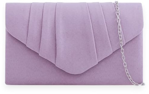 fi9® Bolso de mano de ante liso plisado para mujer, para fiesta, graduación, boda, noche, Lila