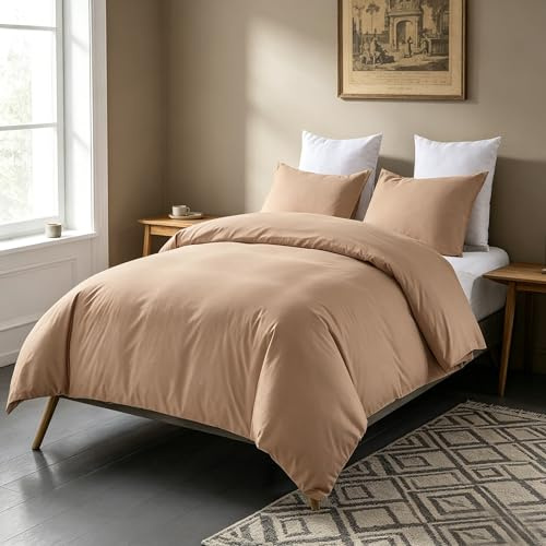 Beqnat Parure de lit King Size 200 x 200 cm Beige - Ensemble de linge de lit super doux Housse de couette et taies d'oreiller en microfibre premium avec fermeture éclair Ensemble de 2 pièces