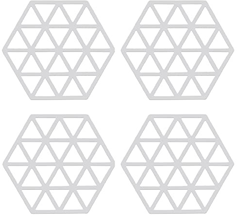 Lot de 4 tapis de cuisine en silicone extra épais, résistants à la chaleur, multi-usages, antidérapants pour casseroles chaudes, plaques, plats, repose-cuillère, dessous de verre (triangle blanc)
