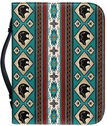 COEQINE Western Tribal Bibelhülle mit Handyfach, grünes Pferd ethnisches Buch für Frauen Männer, weibliche Kirchentasche mit Handyfach für Reisen Größe L