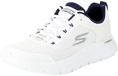 Skechers Zapatillas Go Walk Flex Independent para Hombre, Tejido sintético Blanco y Azul Marino, 42 EU