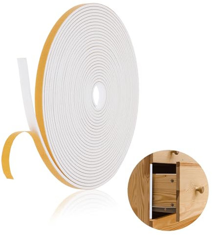 Abeillo 10M Window Draft Excluder Tape Self-Adhesive Window Seal Strip,White Winter Window Insulation Tape Window Draught Excluder Foam Tape for Winter Windbreaks, Reducing Noise 6mm(W) x 3mm(T)