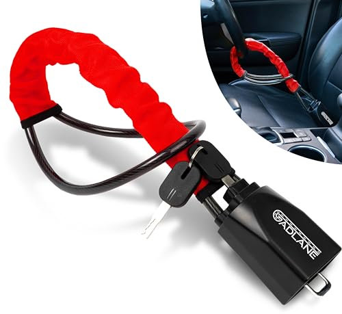 GADLANE Bloccasterzo per cintura di sicurezza, doppio dispositivo antifurto per auto, adatto per auto, roulotte, con 2 chiavi (rosso)