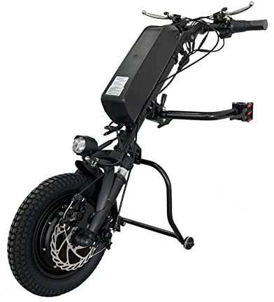 500W Handbike Électrique pour Fauteuils Roulants, Roue Avant Électrique pour Fauteuil Roulant Manuel, Réadaptation Therapy Fauteuil Roulant Électrique Kit de Conversion, 16Ah Batterie, 12 Pouces