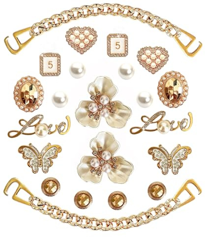 BOAJUNWU Bling Shoe Charms for Women,Girly Golden Chains for Clog Sandals,Rhinestones Bling Chain Charms Cute Designer Shoe Decoration DIY Accessories Jewels Birthday Gifts Party Favors