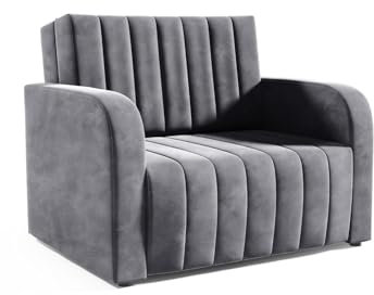 LIKMA Dunkelgrau 1 Sitzer Sofa Klein Otto 105x90x100 cm Einzelsessel Velvet Komplett Montiert Moderne Couch Schlafsessel Klappbett Sessel mit Schlaffunktion Stoff: Jasmine 96