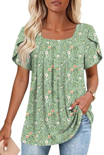 Anymiss Womens Spring Tunic Tops 2026 Summer Dressy Casual Blouses Square Neck Short Sleeve T Shirts XL