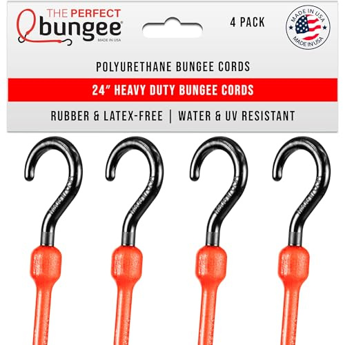 The Perfect Bungee 61 cm robuste Bungee-Seile, für jedes Wetter, alle Temperaturen, alle Jahreszeiten, 4 Stück, rot, dehnt Sich zweimal ursprüngliche Länge