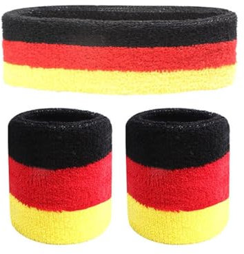 Schweißband Deutschland Set,2 Stück Schweißband Pulswärmer Sport-Stirnband Deutschland Germany Fußball Fanartikel Schwarz Gestreiftes Schweißband-Zubehör WM Zelebrieren (3pc)