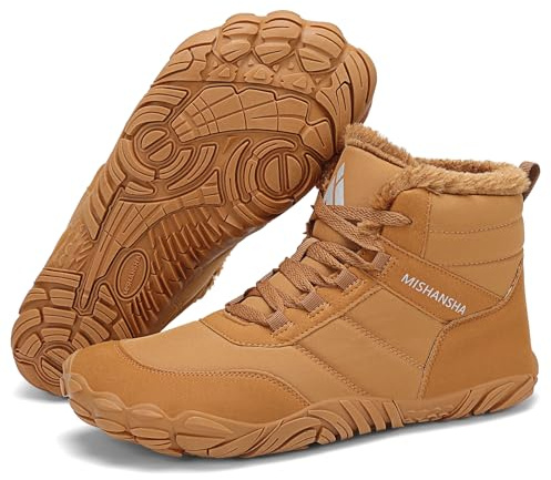 Mishansha Winter Barfußschuhe Herren Damen Barfussschuhe Outdoor Winterschuhe Wasserabweisend Winterstiefel Warm Gefüttert Winterboots, Braun EU Gr.38