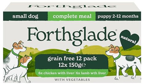 Forthglade Wet Dog Food for Small Dogs (12 x 150g Trays) - Puppies 2-12 Months, Grain Free & Hypoallergenic Food, Variety Pack, Chicken, Lamb & Turkey, Vegetables, Complete Meals, Natural Ingredients