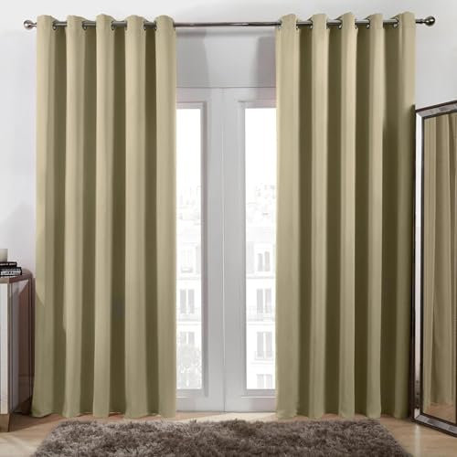 Gardinen Blickdichte 200 x 70 cm Dicke Thermogardine Kälteschutz Warm 2Er Set Gardinen Vorhang Modern Blackout Curtain 2Er Set für Wohnzimmer Schlafzimmer, Beige