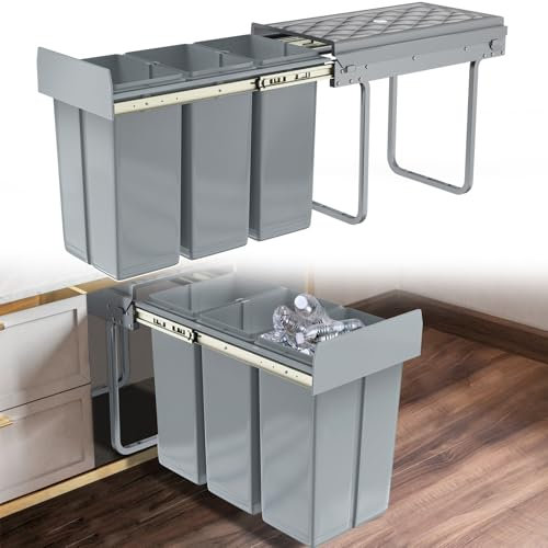 Xinzi - Pattumiera da cucina, 3 scomparti, 3 x 10 l, sistema di raccolta differenziata a incasso, con estensione completa