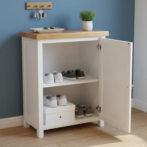 GROF Furniture Schrank aus Eichenholz, lackiert, Korridorschrank, Eckschrank, Küchenutensilienschrank, Wohnzimmeraufbewahrung, TV-Einheit mit Stauraum, Eichenholz-Unterteil, dicke Eichenplatte,