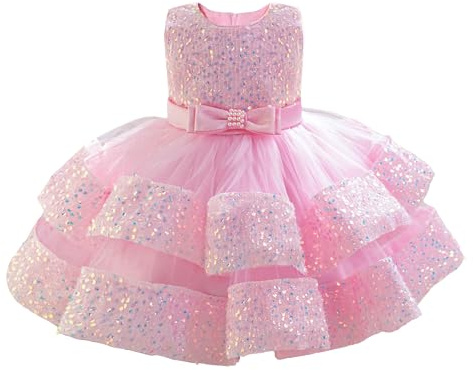 Miipat Baby Mädchen Kleid Prinzessin Tüll Pailletten Partykleid Ärmellos Mädchen Blumenmädchenkleider Geburtstag Hochzeit Kleider