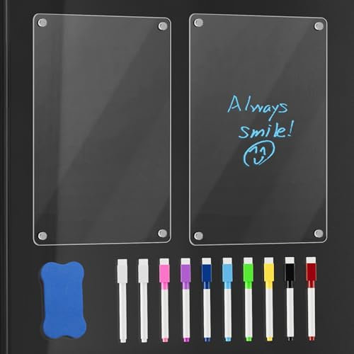 Rebanky 2 Pièces Calendrier Magnetique Frigo Transparent Tableau Magnétique en Acrylique 20 x 30 cm Tableau Effaçable Transparent avec 10 Marqueurs & 1 Gomme pour la Famille, le Bureau, L'école